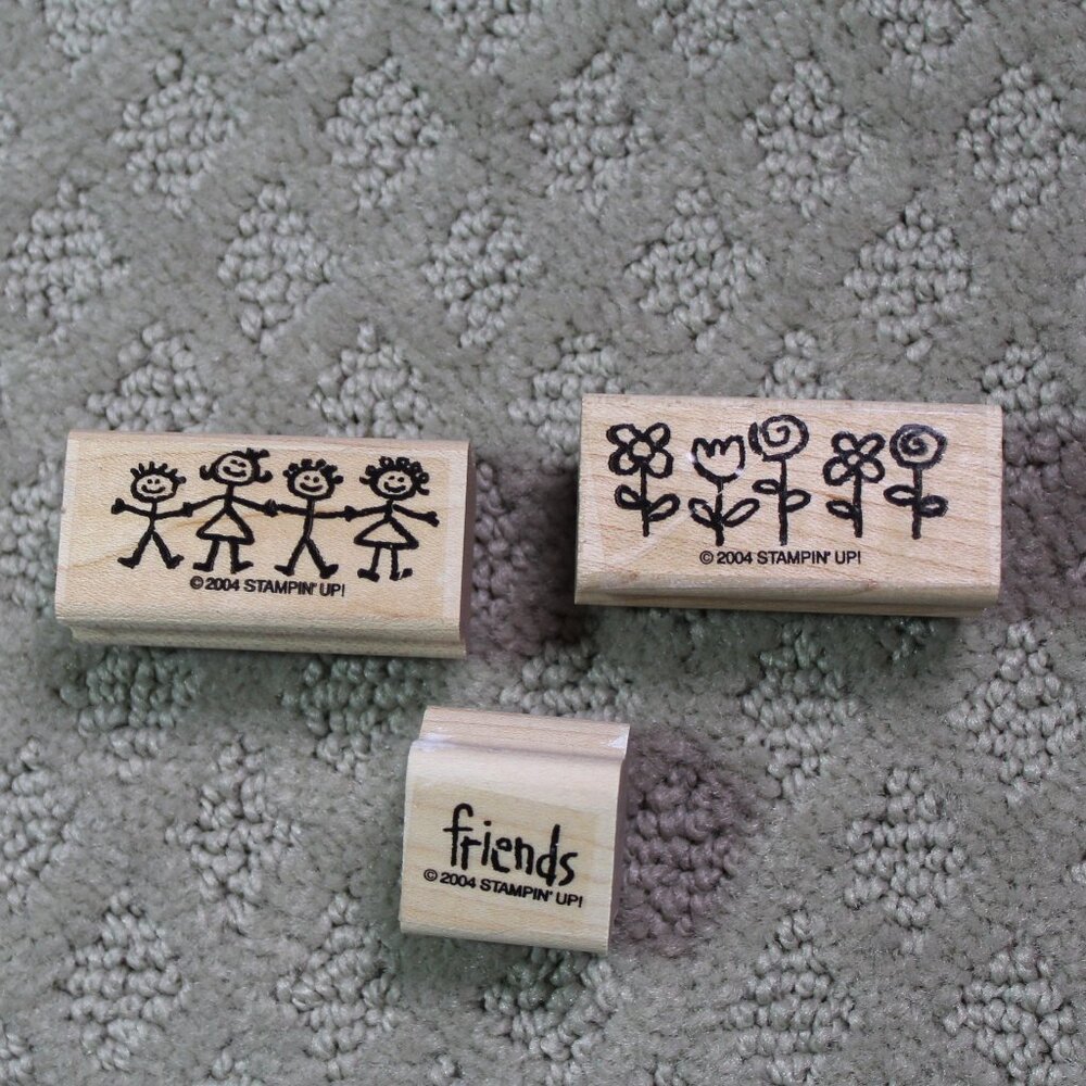 Lot of 3 Stampin' Up 2004 Friends Themed Wood Mounted Stamps